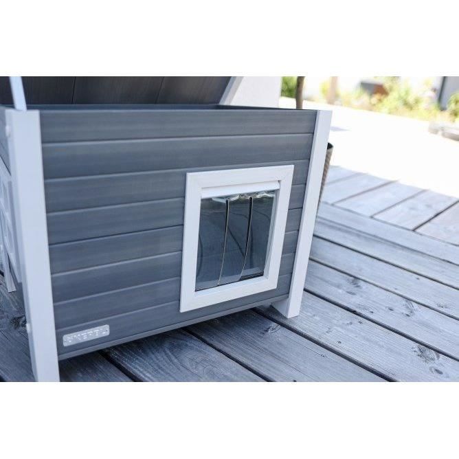 Maison extérieure pour chat en composite, matériau durable - KERBL - ECO Eli - Gris / Blanc - 57 x 45 x 43 cm