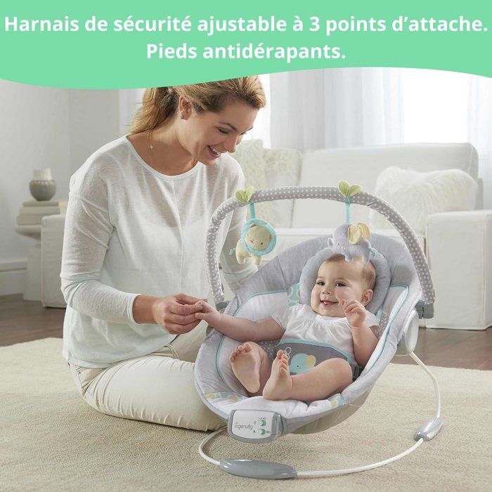 INGENUITY Transat pour bébé-Morrison- Arche avec jouets d'éveil amovible, 8 Mélodies, Vibrations apaisantes, cadeau bébé