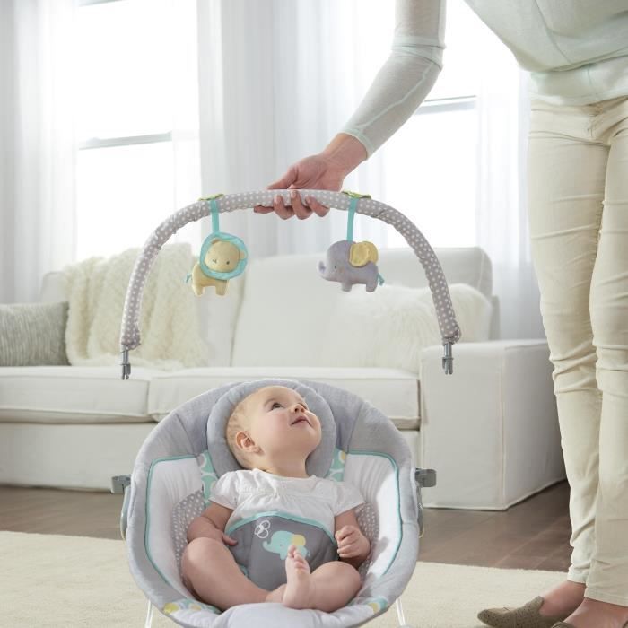 INGENUITY Transat pour bébé-Morrison- Arche avec jouets d'éveil amovible, 8 Mélodies, Vibrations apaisantes, Cadeau Noel bébé