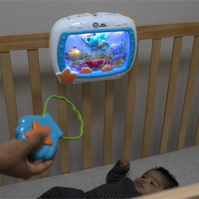 BABY EINSTEIN Veilleuse bébé - Reves marins - Réglage 25 min lumiere, son, Cadeau Noel bébé, attache lit, télécommande