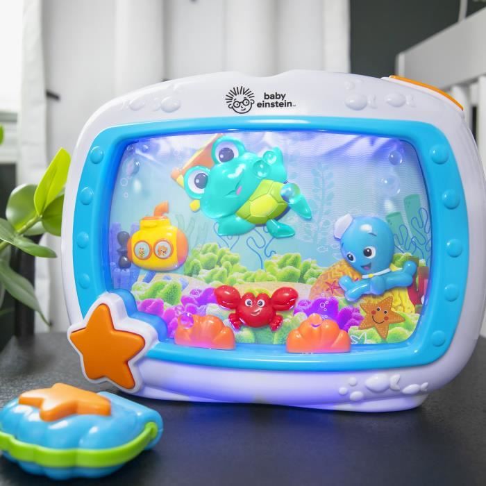 BABY EINSTEIN Veilleuse bébé - Reves marins - Réglage 25 min lumiere, son, Cadeau Noel bébé, attache lit, télécommande