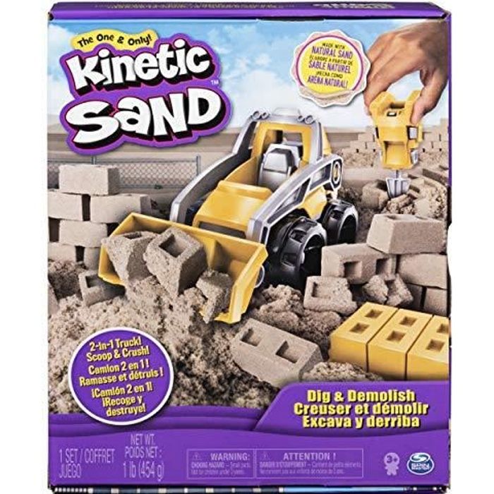 Coffret Kinetic Sand Chantier - KINETIC SAND - Creusez et démolissez avec 454g de sable naturel