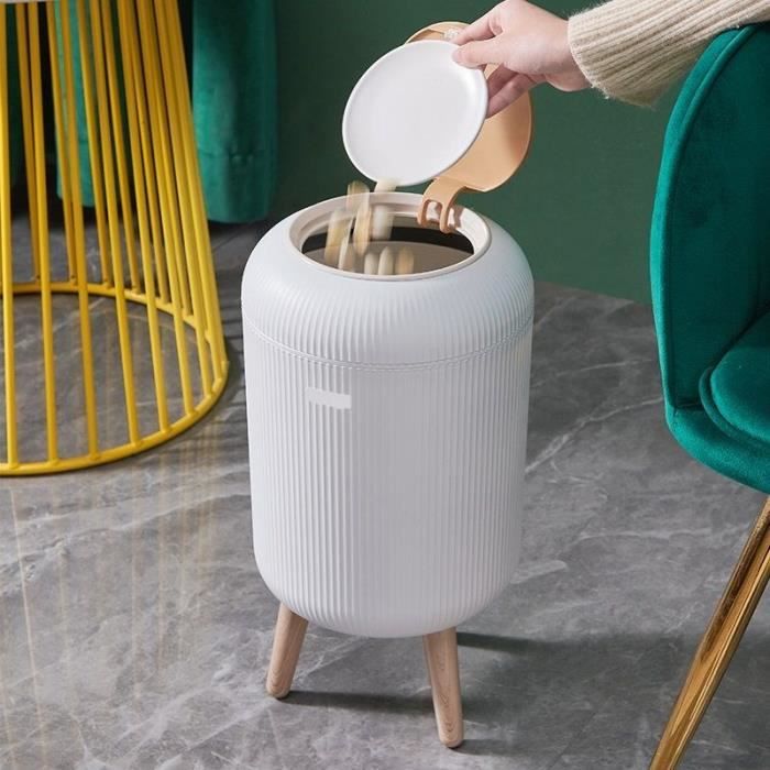 Poubelle sur Pied - LIMO - 9 L - Blanc & Bois Design - Kitchen Move
