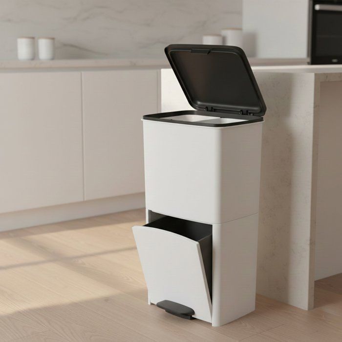 Poubelle de cuisine tri sélectif 70L - PICEA - Double compartiment vertical - Blanc - KITCHEN MOVE
