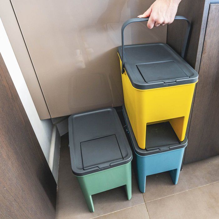 Lot de 3 Poubelles de Tri Empilables en Plastique BERGEN - 20L - Coloris Jaune, Vert & Bleu - KITCHEN MOVE