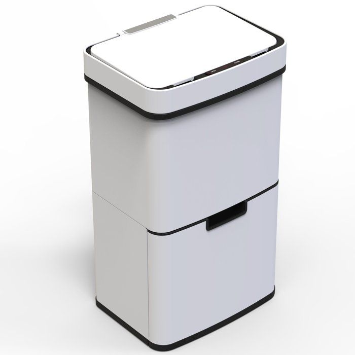 Poubelle de cuisine automatique 75L NARVIK Double compartiment tri sélectif + Poubelle de table 3L Blanc KITCHEN MOVE
