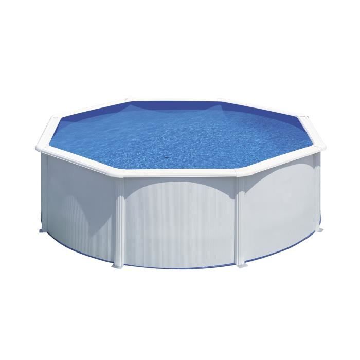 GRE - Kit Piscine hors sol acier ronde blanche ÿ370 x 122 cm (LivrÈe avec filtre a sable et Èchelle)