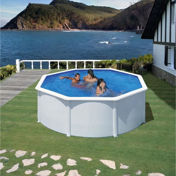 GRE - Kit Piscine hors sol acier ronde blanche ÿ370 x 122 cm (LivrÈe avec filtre a sable et Èchelle)