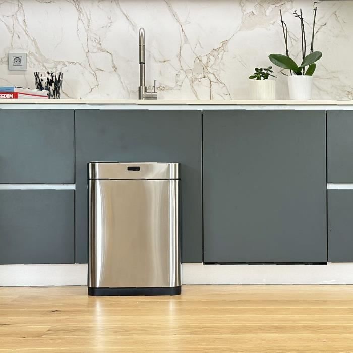 Poubelle de cuisine automatique design - UPPER - KITCHEN MOVE - 60 L - Inox avec cerclage