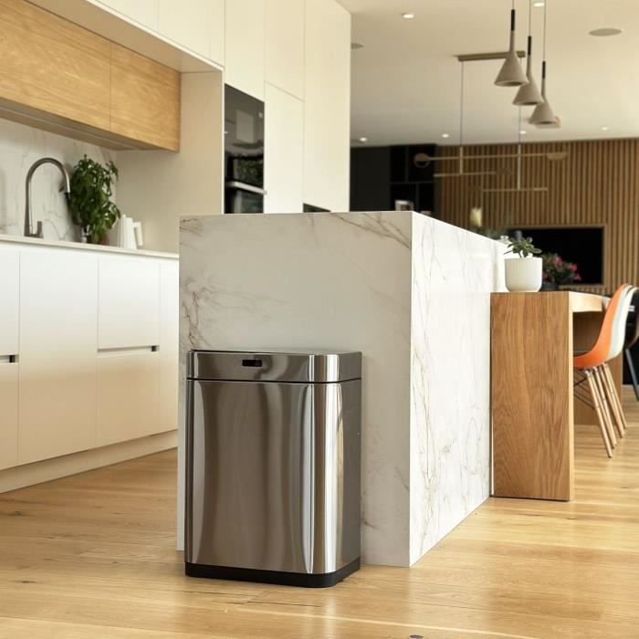 Poubelle de cuisine automatique design - UPPER - KITCHEN MOVE - 60 L - Inox avec cerclage
