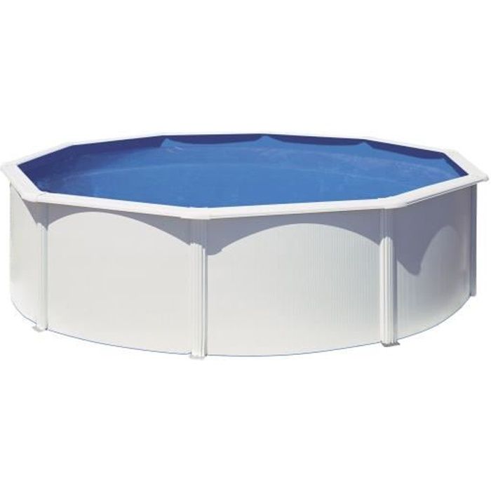 GRE - Kit Piscine hors sol acier ronde blanche ÿ480 x 122 cm (LivrÈe avec filtre a sable et Èchelle)