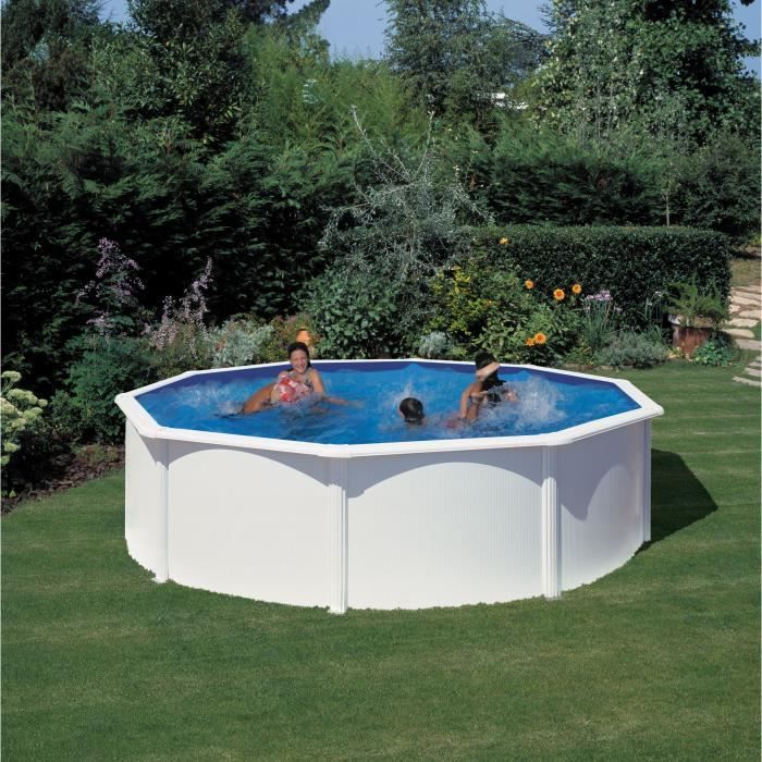 GRE - Kit Piscine hors sol acier ronde blanche ÿ480 x 122 cm (LivrÈe avec filtre a sable et Èchelle)