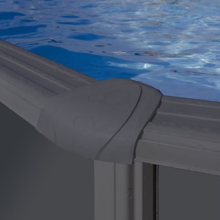 GRE - Kit Piscine hors sol acier ronde grise anthracite - ÿ480 x H122 (LivrÈe avec filtre a sable + Èchelle)