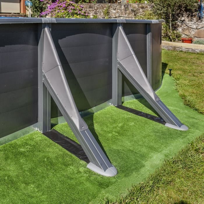 GRE - Kit Piscine hors sol acier ovale grise anthracite - 5,27m x 3,27m x H: 1,22m (LivrÈe avec filtre a sable + Èchelle)