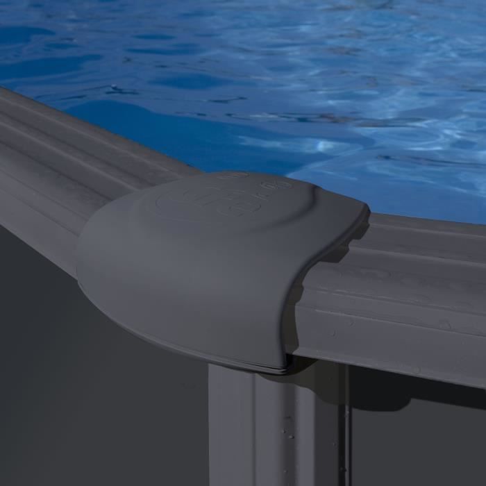 GRE - Kit Piscine hors sol acier ronde grise anthracite - Ø370 x H132 (Livrée avec filtre a sable + échelle)
