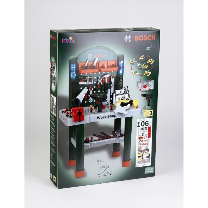 KLEIN - Jouet …tabli Bosch Workshop avec visseuse mÈcanique et vÈhicule a monter - 3 ans et +