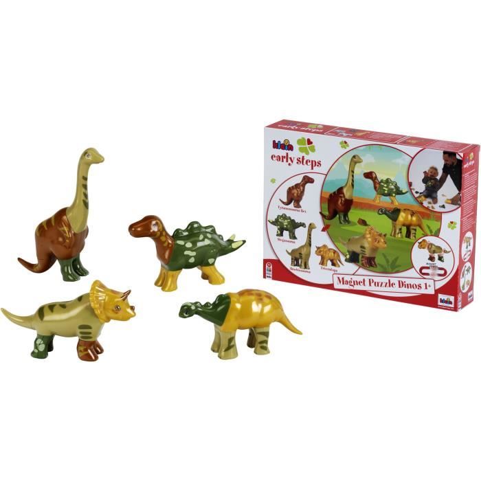 Jouet magnÈtique - KLEIN - 4 grands dinosaures Funny Puzzle, 1+ - Stimule la crÈativitÈ et l'habiletÈ manuelle !