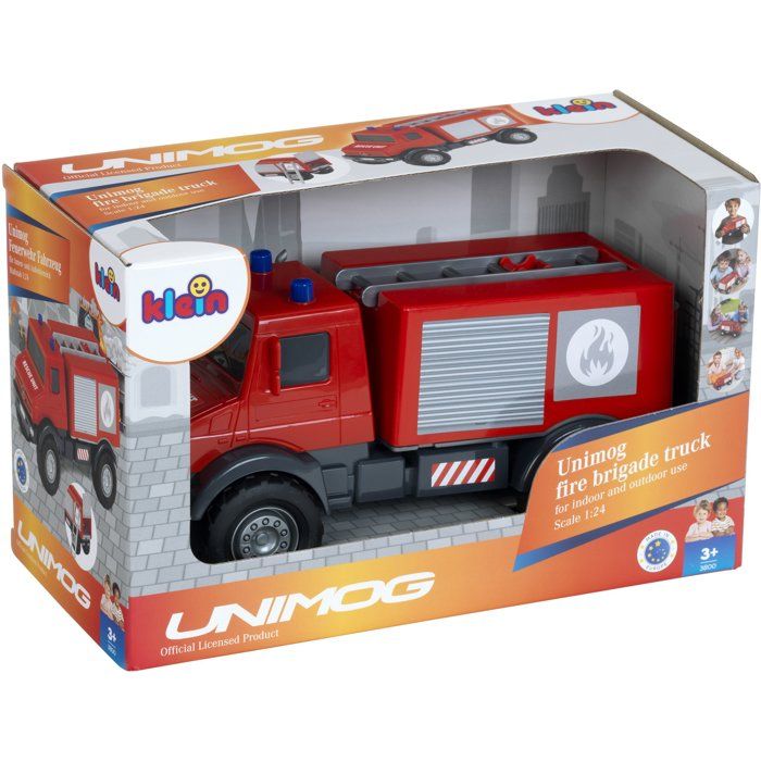 Camion de pompier tout-terrain - KLEIN - 3600 - Mercedes Unimog - Roues souples et hayon arrière ouvrable - Échelle 1:24 - Dès 3 ans