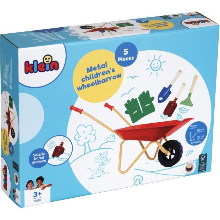 Brouette en métal - KLEIN - 7669 - Avec 3 outils et 1 paire de gants - Des 3 ans
