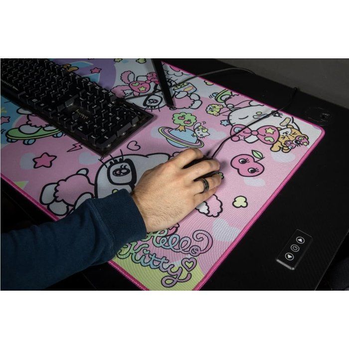 Tapis de souris gaming - KONIX - Hello Kitty - XXL 90 x 46 cm - Surface microfibre antidérapante - Caoutchouc
