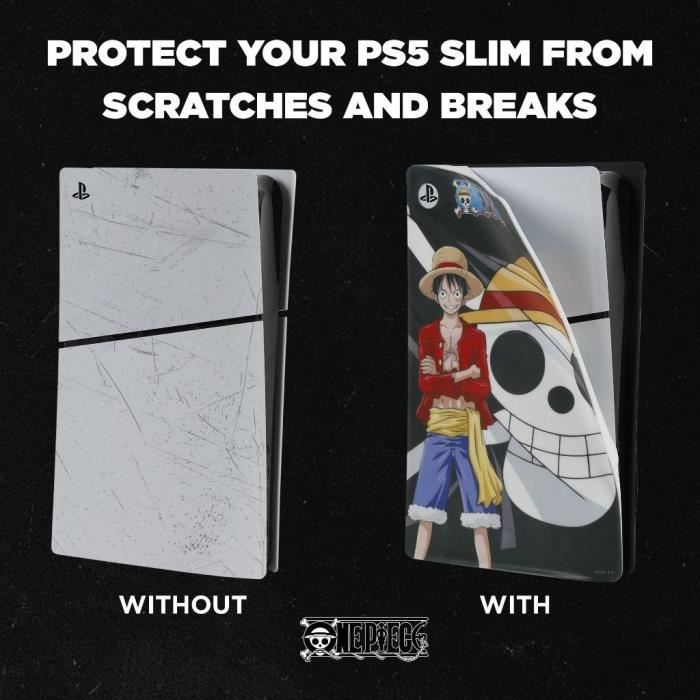 Façade de protection - KONIX - One Piece - PS5 Slim - Silicone - Antichoc - Anti-rayures - Motif Luffy - Noir