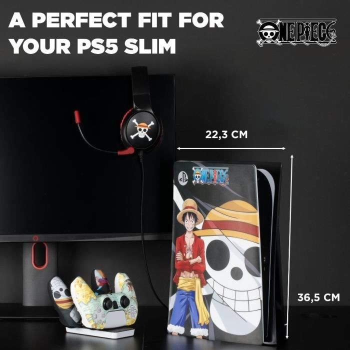 Façade de protection - KONIX - One Piece - PS5 Slim - Silicone - Antichoc - Anti-rayures - Motif Luffy - Noir