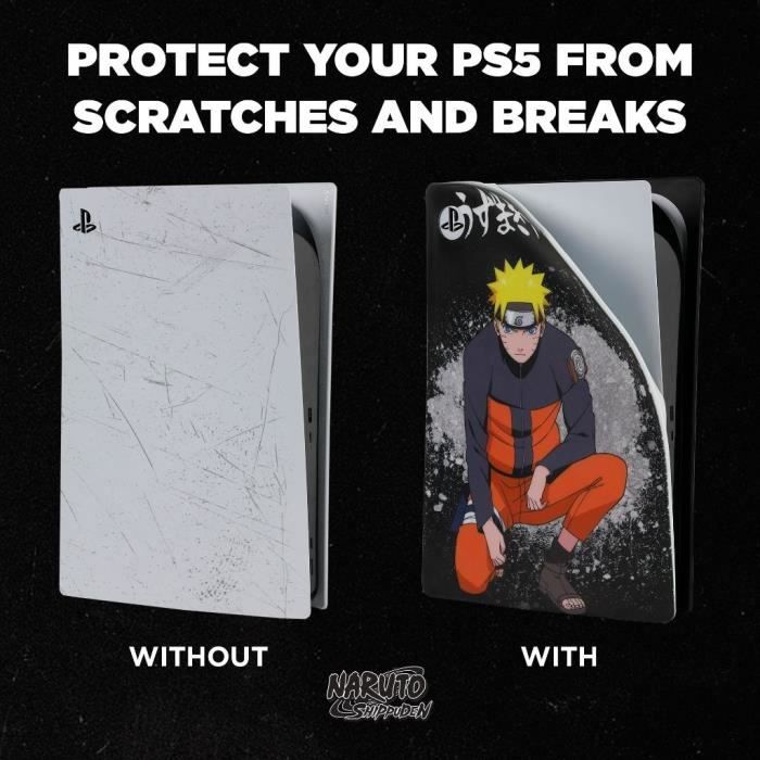 Façade de protection - KONIX - Naruto Shippuden - PS5 - Silicone - Antichoc - Anti-rayures - Motif Naruto - Noir