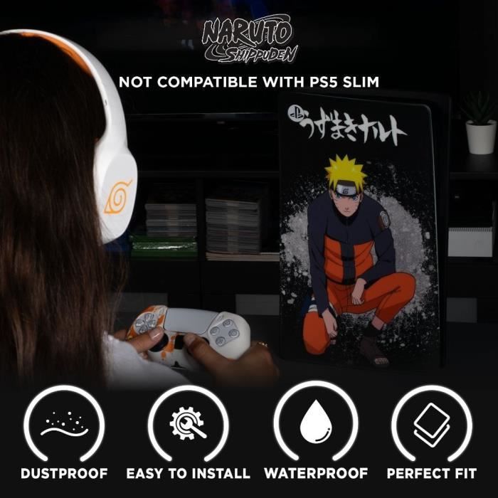 Façade de protection - KONIX - Naruto Shippuden - PS5 - Silicone - Antichoc - Anti-rayures - Motif Naruto - Noir