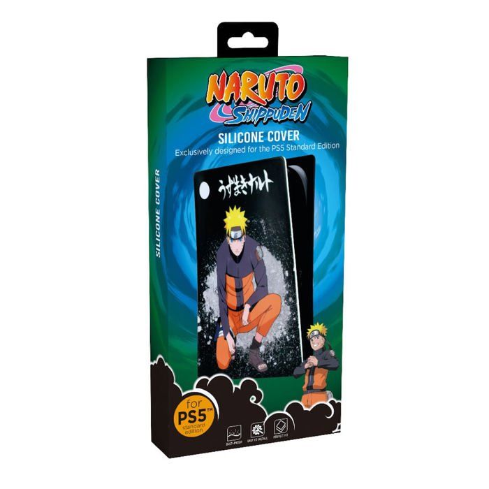 Façade de protection - KONIX - Naruto Shippuden - PS5 - Silicone - Antichoc - Anti-rayures - Motif Naruto - Noir