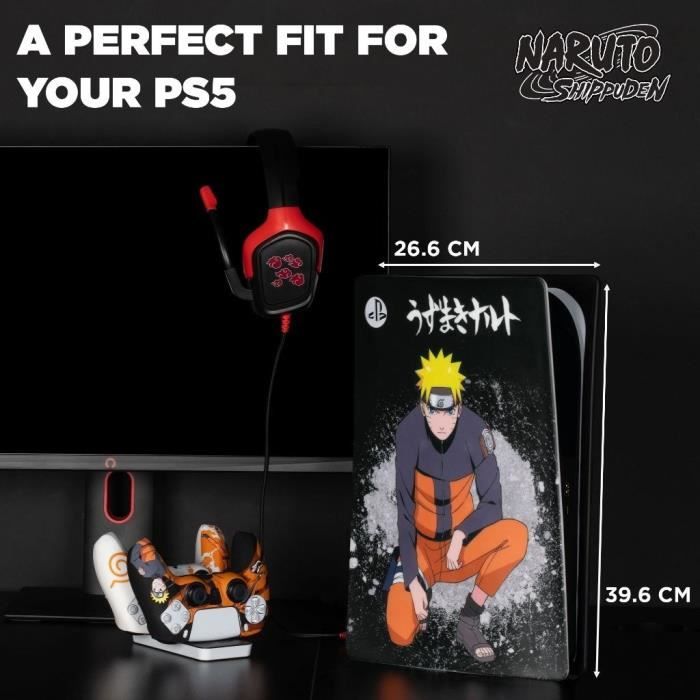 Façade de protection - KONIX - Naruto Shippuden - PS5 - Silicone - Antichoc - Anti-rayures - Motif Naruto - Noir