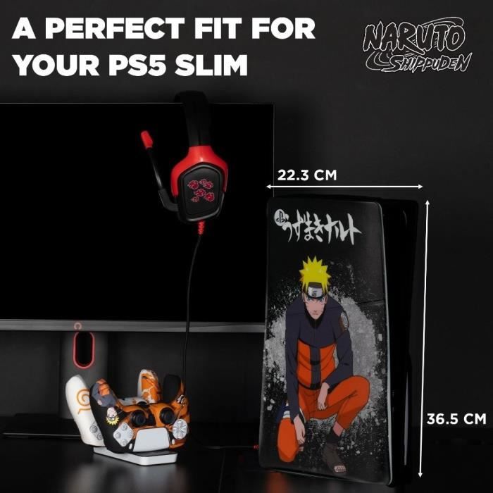 Façade de protection - KONIX - Naruto Shippuden - PS5 Slim - Silicone - Antichoc - Anti-rayures - Motif Naruto - Noir