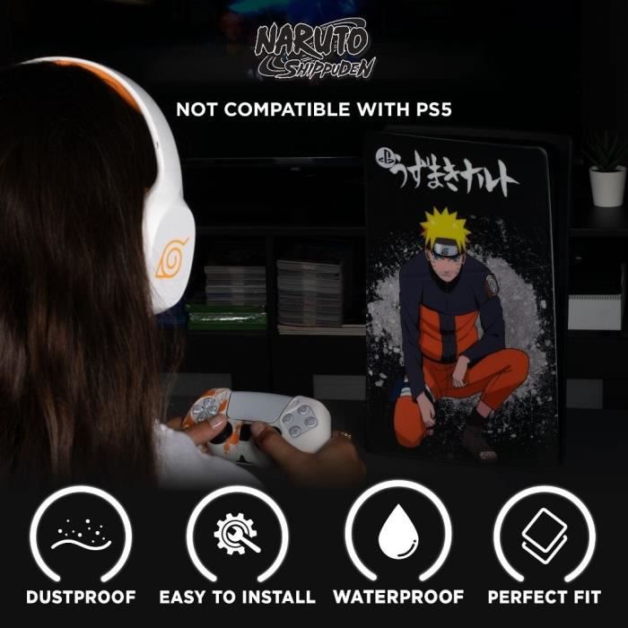 Façade de protection - KONIX - Naruto Shippuden - PS5 Slim - Silicone - Antichoc - Anti-rayures - Motif Naruto - Noir