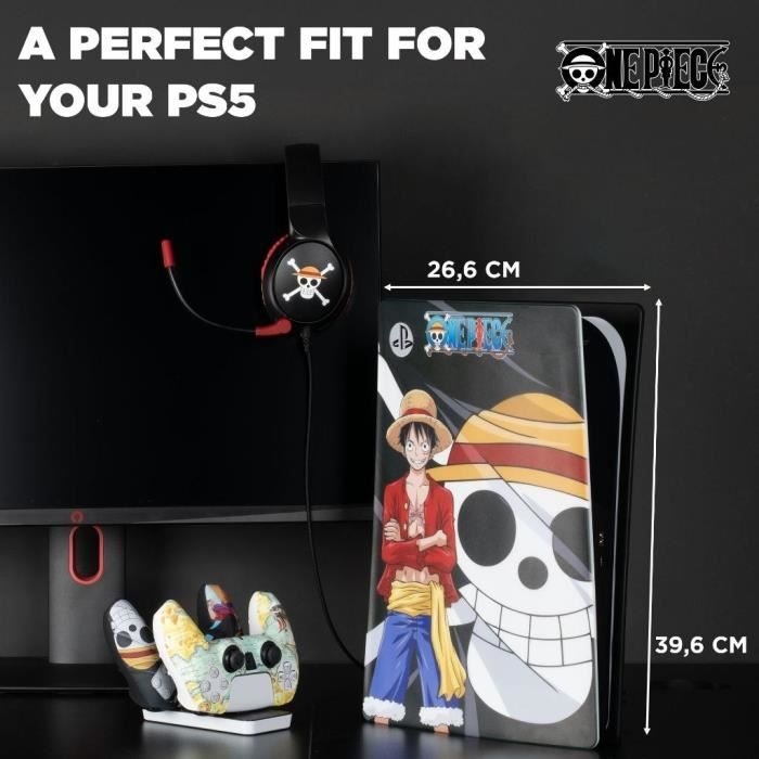 Façade de protection - KONIX - One Piece - PS5 - Silicone - Antichoc - Anti-rayures - Motif Luffy - Noir