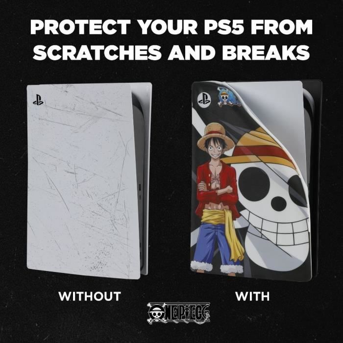 Façade de protection - KONIX - One Piece - PS5 - Silicone - Antichoc - Anti-rayures - Motif Luffy - Noir