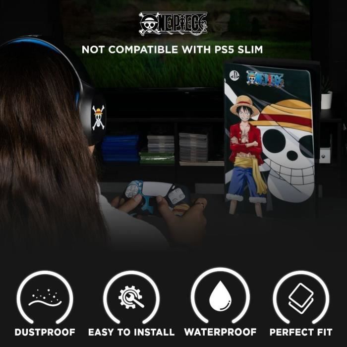 Façade de protection - KONIX - One Piece - PS5 - Silicone - Antichoc - Anti-rayures - Motif Luffy - Noir