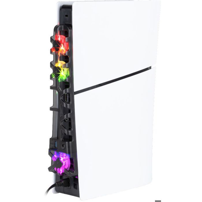 Ventilateur de refroidissement - KONIX - PS5 Slim - 21 x 68 x 40 cm - 3 vitesses - Éclairage LED RVB - Port USB 3.0 - Noir