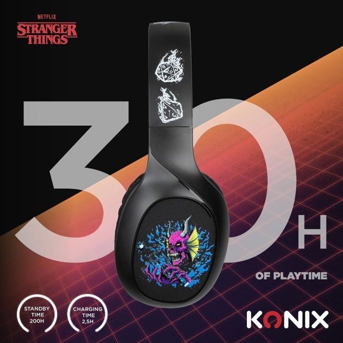 Casque audio - Sans fil - Konix - Stranger Things - Bluetooth 5.3 smartphones, tablettes - Microphone - Autonomie 30 h - Noir/jaune