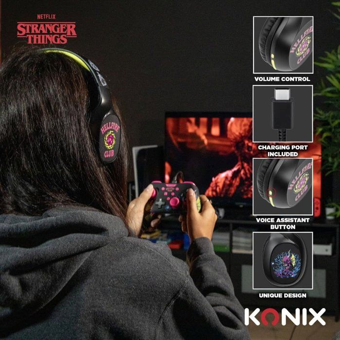 Casque audio - Sans fil - Konix - Stranger Things - Bluetooth 5.3 smartphones, tablettes - Microphone - Autonomie 30 h - Noir/jaune