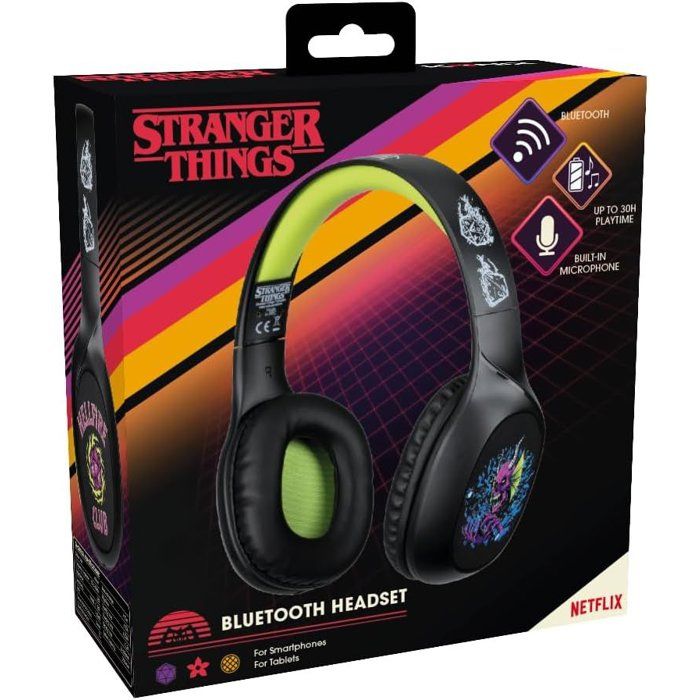 Casque audio - Sans fil - Konix - Stranger Things - Bluetooth 5.3 smartphones, tablettes - Microphone - Autonomie 30 h - Noir/jaune