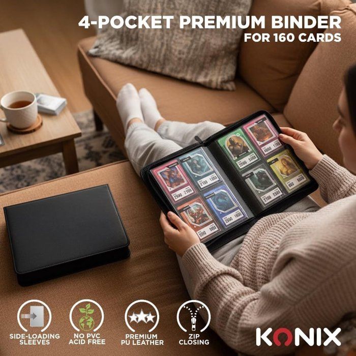 Mini album Premium 160 cartes a collectionner - Konix - 4 pochettes 63 x 88 mm - Magic The Gathering, Pokémon, Yu-Gi-Oh! - Noir