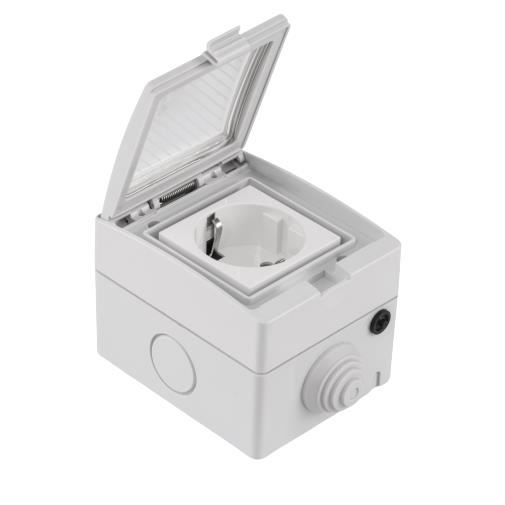 Prise extÈrieure Wi-Fi + Bluetooth, IP 55, compteur de consommation compatible Alexa et Google Home, 16A - Konyks Pluviose Easy EU