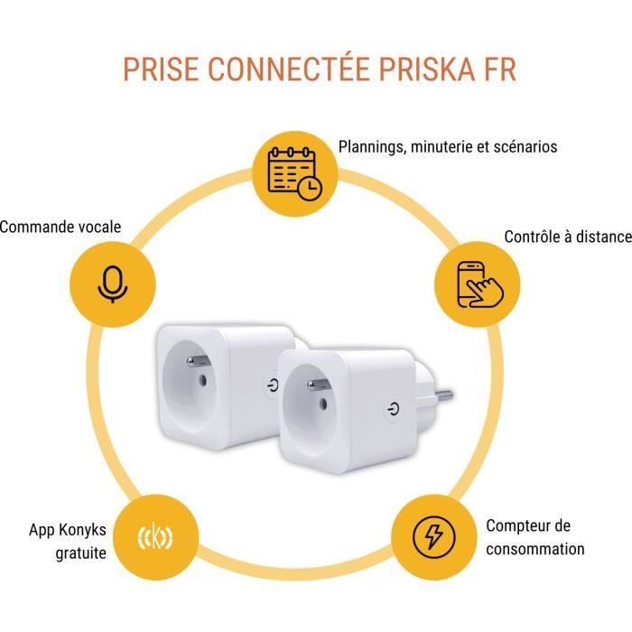 Lot de 2 prises connectées Wi-Fi + BT - KONYKS - Priska FR Dual Pack - 16 A - Avec compteur de consommation