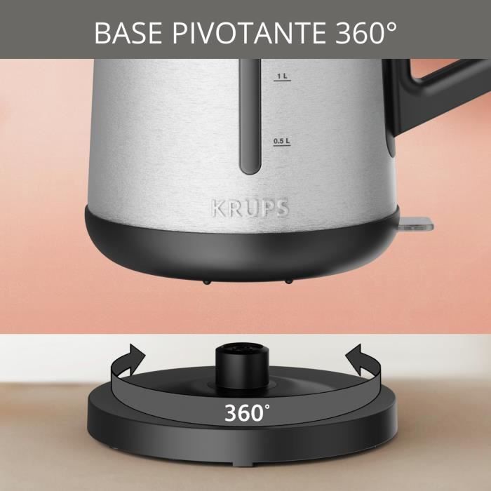 KRUPS Bouilloire Èlectrique sans fil inox, 2400 W, CapacitÈ 1,7 L, Ouverture assistÈe du couvercle Control Line BW442D10