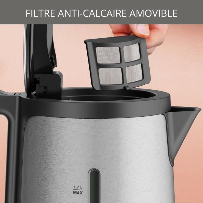 KRUPS Bouilloire Èlectrique sans fil inox, 2400 W, CapacitÈ 1,7 L, Ouverture assistÈe du couvercle Control Line BW442D10
