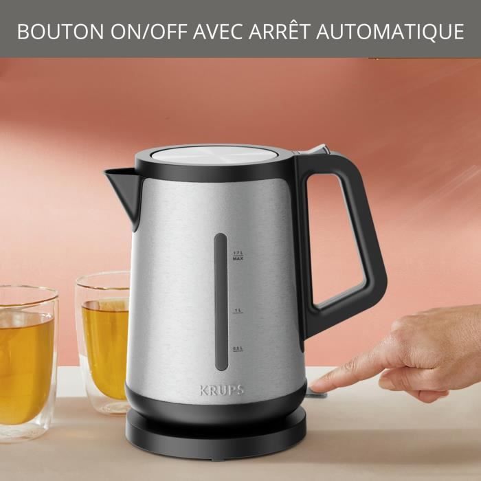 KRUPS Bouilloire Èlectrique sans fil inox, 2400 W, CapacitÈ 1,7 L, Ouverture assistÈe du couvercle Control Line BW442D10