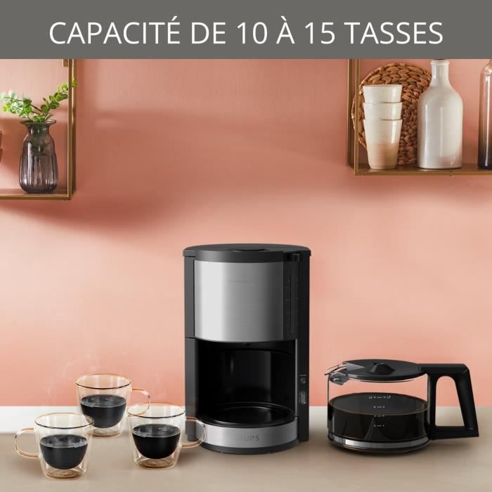 KRUPS Cafetiere filtre Èlectrique 1,25L Machine a cafÈ Pro Aroma Plus, 15 tasses, Noir Inox KM321010
