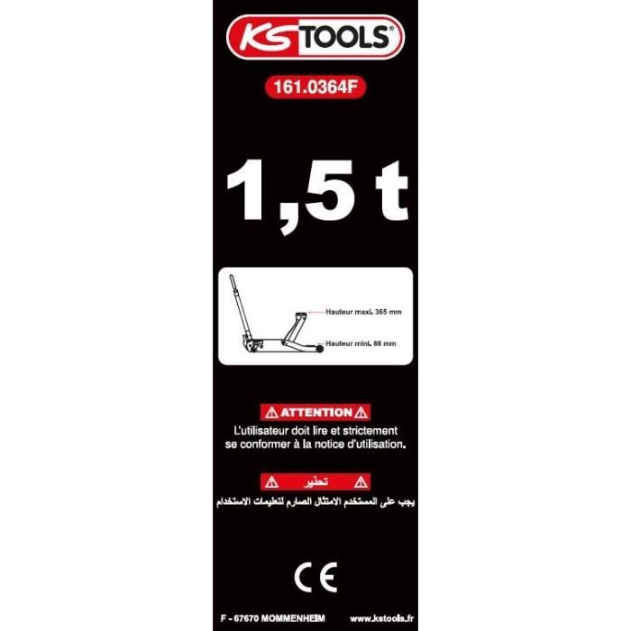 Cric hydraulique - KS TOOLS - 161.0364F - Cric voiture compact en aluminium/acier - Leve voiture 1,5 tonnes