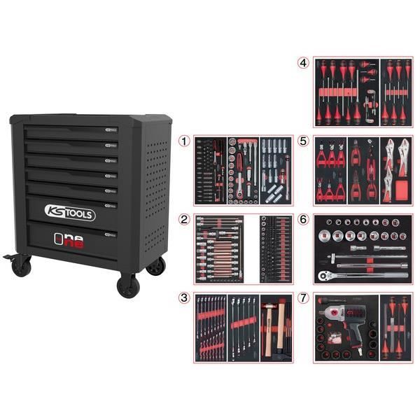 Servante d'atelier - Equipée - 7 tiroirs - KS Tools - 823.7337F - Noir - Equipée de 337 outils - Servante one by one