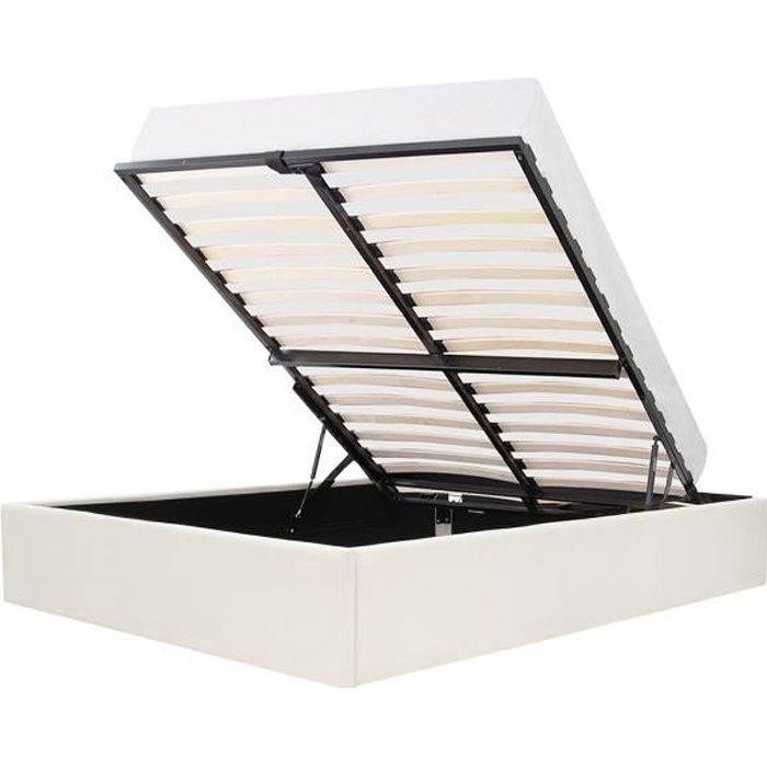 Lit coffre adulte 140 x 190 cm - Tissu Beige - ECLIPSE
