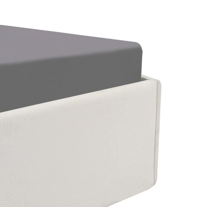 Lit coffre adulte 140 x 190 cm - Tissu Beige - ECLIPSE